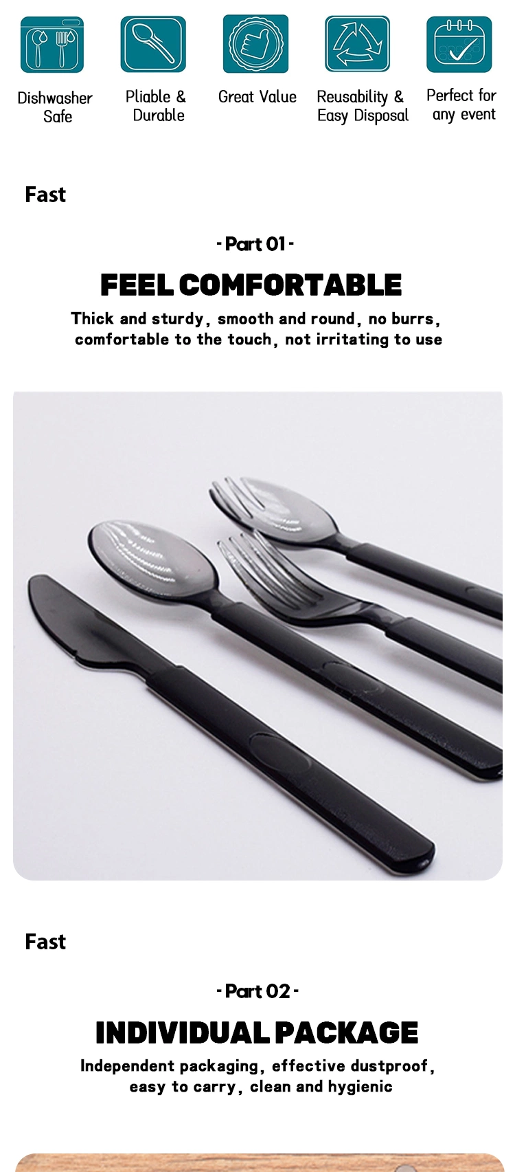 Luxury Disposable Plastic Knife Fork and Spoon PS Heavy Duty Plastic Cutlery